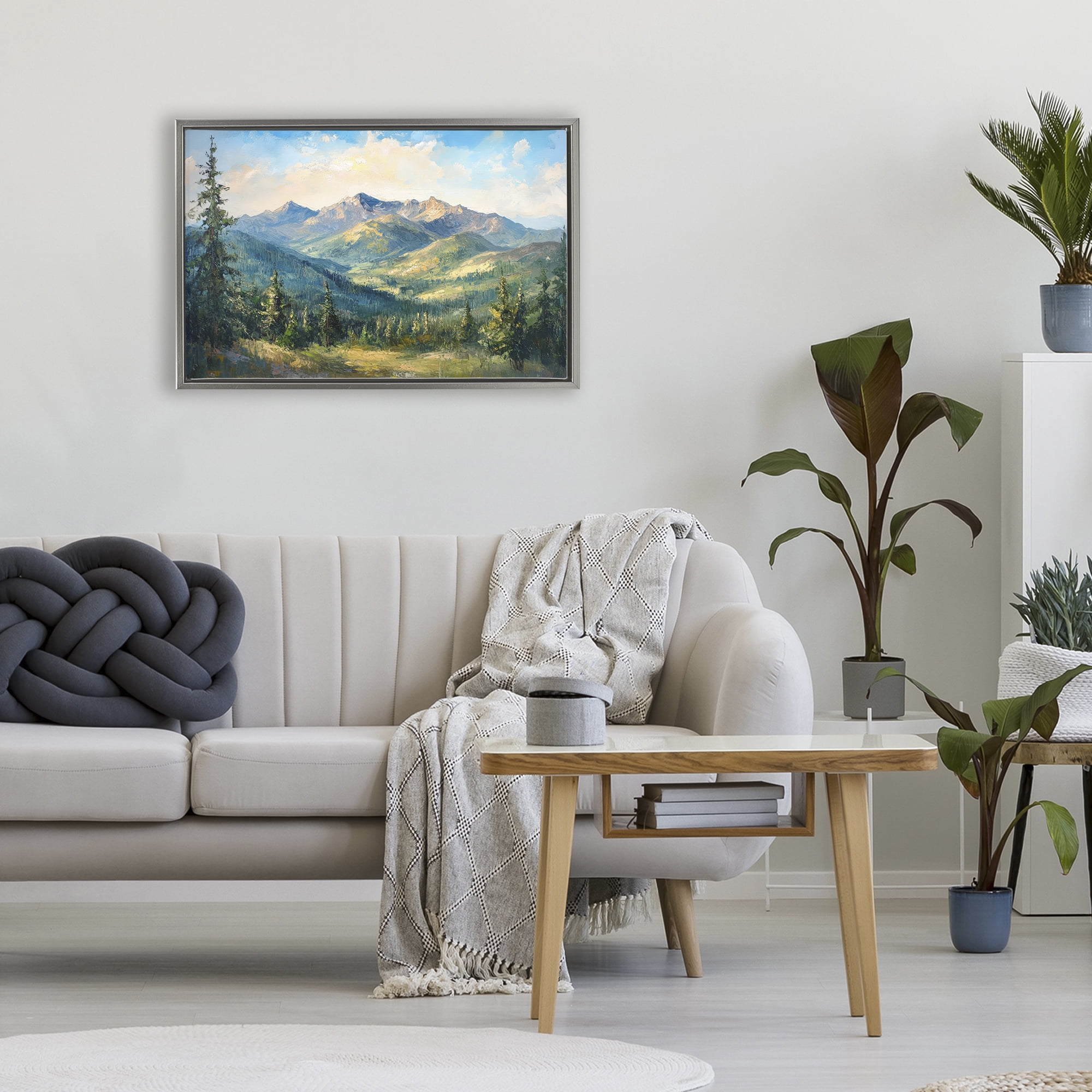 Stupell Industries Valley In The Mountains Gray Framed Floater Canvas Wall Art, design by Petal Prints Design