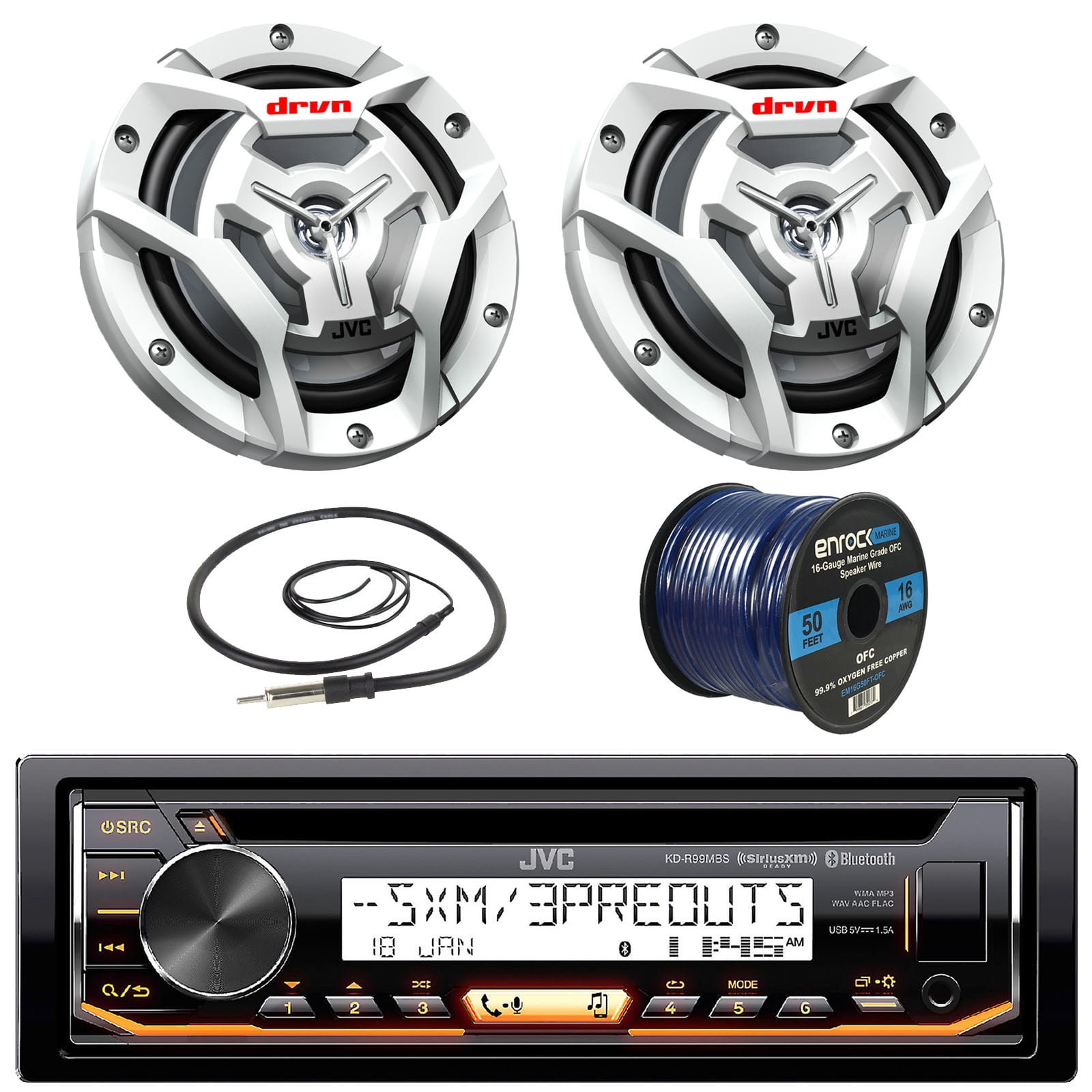 JVC KDR99MBS Marine Boat Yacht Radio Stereo CD Player Receiver Bundle