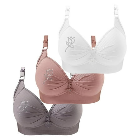 SNOWSONG Push Up Bras for WomenClearance! Wireless Bras Mixed Color 3-Pack Women s Seamless Breathable Lingerie Plus Size Non-Steel Ring Bra Bras for Women Comfy Bras for Women Gray 50