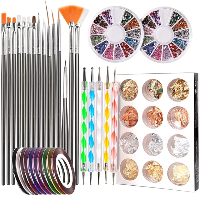 Diseñador de bolígrafos para uñas, herramienta para decoración de uñas con sello para adolescentes con 15 pinceles para pintar uñas, herramienta para puntear uñas, lámina para uñas, cinta de