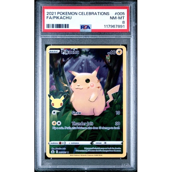 Pokemon TCG, PSA Graded 8 NM MT, Fa/Pikachu #005, Celebrations, Fully Encapsulated Bundle with Compatible Pokemon Hard Sealed Case