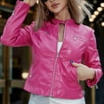 thumbnail image 2 of Yindaity Womens Jackets Casual Womens Cropped Bomber Zip up Jacket Button Down Varsity Jackets Shackets With Pockets (Hot Pink,XS), 2 of 6