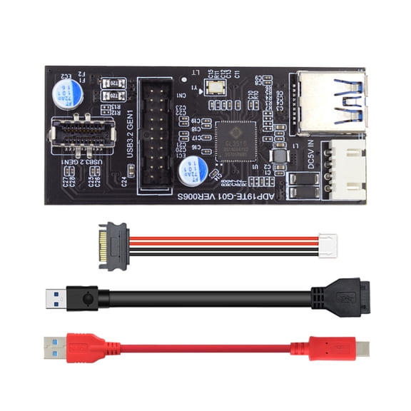 FVH Type-C USB-C & 19/20Pin Header to USB 3.0 20Pin & Type-E Dual Ports Female PCBA Type Adapter Splitter HUB 5Gbps