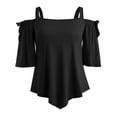 thumbnail image 6 of Olyvenn Women's Trendy Plus Size Ruched Blouses Sales Asymmetric Cold Shoulder Shirts Oversized Loose Casual Tunic Blouse 2023 Fashion Summer Halter Sling Short Sleeve Tees Solid Tops Black 18, 6 of 9