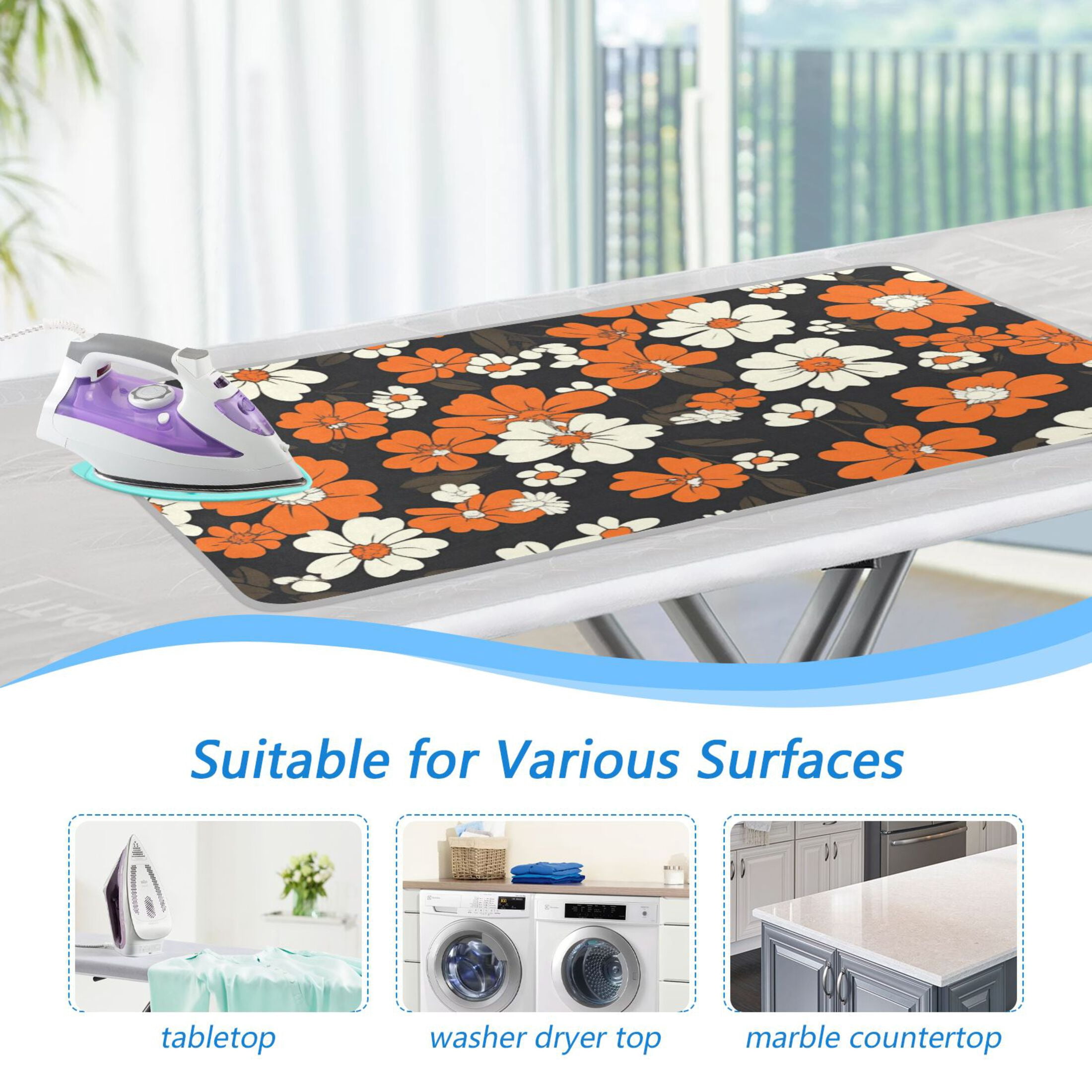White and Orange Daisy Flowers Ironing Mat Blanket Portable Travel Ironing Pad Heat Resistant Pad 47.2" x 27.6”