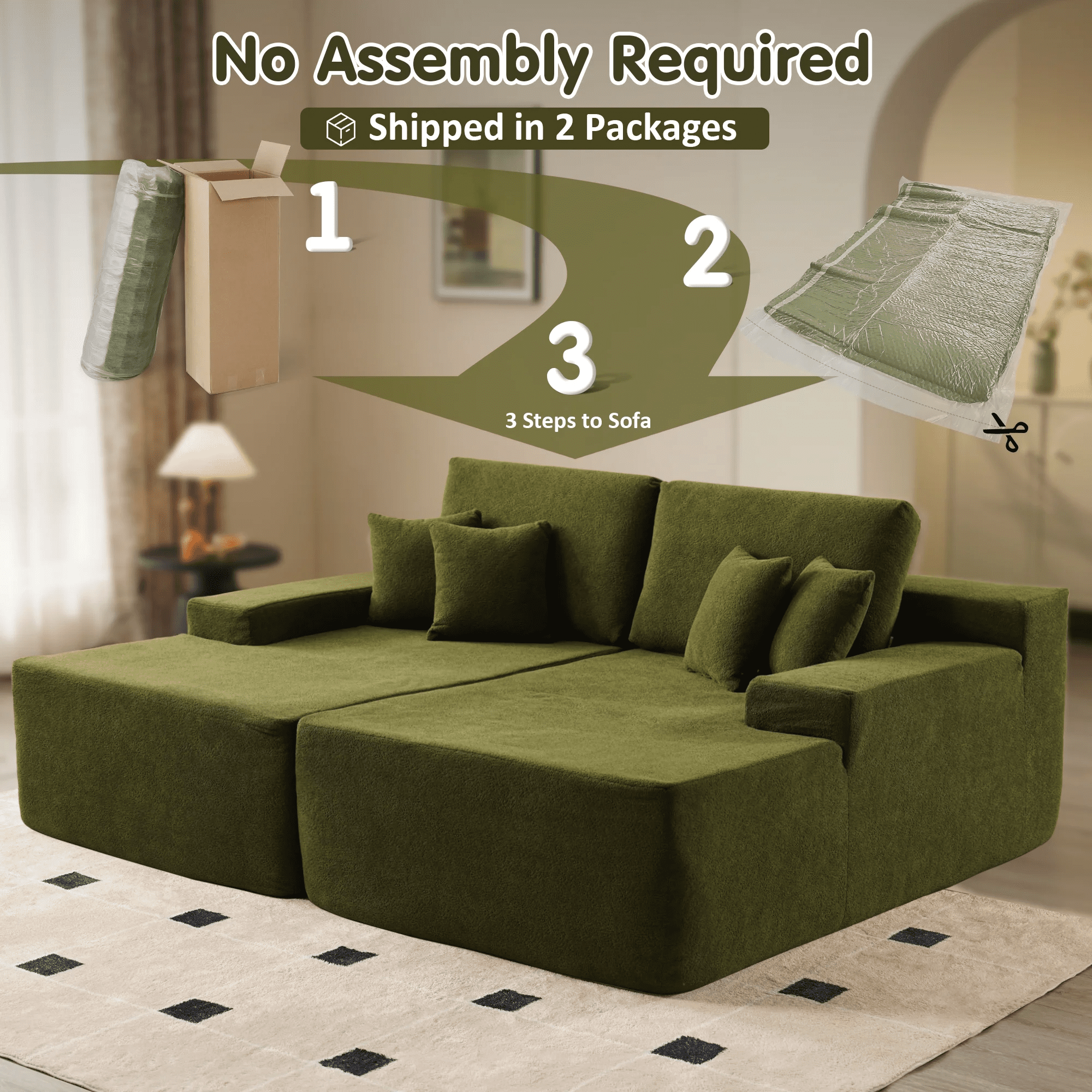 Vcatnet 81" Modular Sectional Sofa Couch Sherpa Chaise Lounge Loveseat Sofa Bed Oversized Upholstered Sleeper Sofa for Living Room and Bedroom, Green