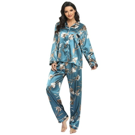 

Spdoo Womens Silk Satin Pajamas Set Button Down Sleepwear Loungewear S-XL