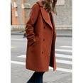 thumbnail image 4 of Womens Wool Blend Double Breasted Pea Coat Notched Lapel Mid Long Trench Overcoat with Pockets Brick Red S, 4 of 7