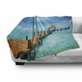 thumbnail image 3 of Tropical Soft Flannel Fleece Blanket, Exotic Hawaiian Wooden Pier Design Warm Ocean Pastoral Summer Vacation Theme, Cozy Plush for Indoor and Outdoor Use, 50" x 60", Blue and Brown, by Ambesonne, 3 of 6