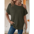 thumbnail image 2 of Camiseta Informal de Verano para Mujer, de Corta, con Hombros Descubiertos y Tejido Gofre, Color Verde , Talla L, 2 of 6