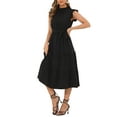 thumbnail image 4 of INSPIRE CHIC Women's Midi Dresses Mock Neck Ruffled Cap Sleeve Dresses L Black, 4 of 6
