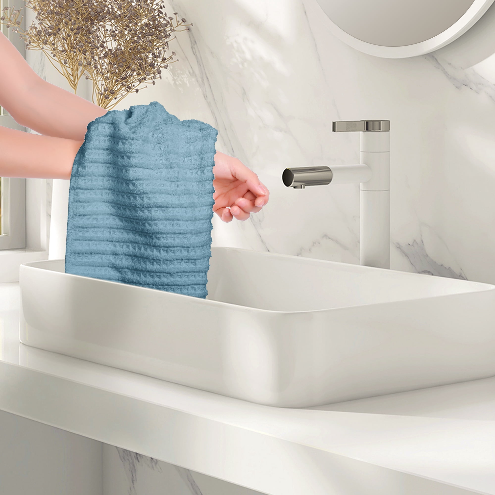 Unique Bargains Hand Towels 14" x 28" Soft Absorbent Towel Sets for Bathroom Hotel Kitchen Blue 2pk