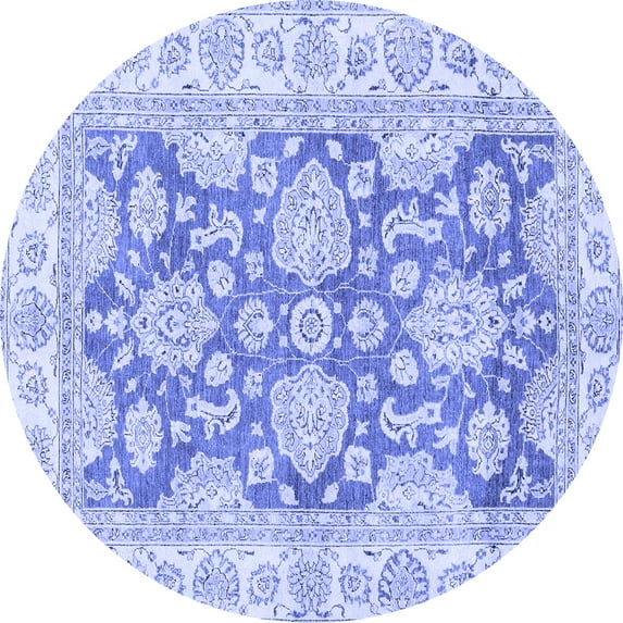 Ahgly Company Machine Washable Indoor Round Oriental Blue Traditional Area Rugs, 3' Round