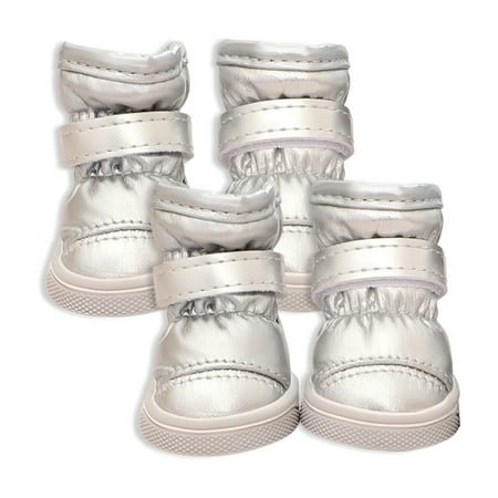 TELOLY 4Pcs Dog Shoes Adjustable Fit Dog Boots Easy Wear Dog Winter Boots Silver 4.7*3.8cm