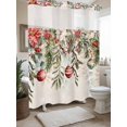 thumbnail image 4 of Xmas Ball Poinsettia Eucalyptus Snow No Hooks Shower Curtain with Snap in Fabric Liner Set, Winter Berry Retro Linen Shower Curtains Waterproof Bath Curtain with See Through Top Window, 72x72 Inch, 4 of 6