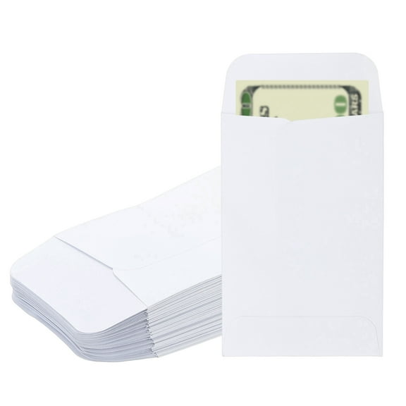 Uxcell Money Envelope, 50 Pcs 3.5" x 2.2" Cash Holder for Checks Coins, White
