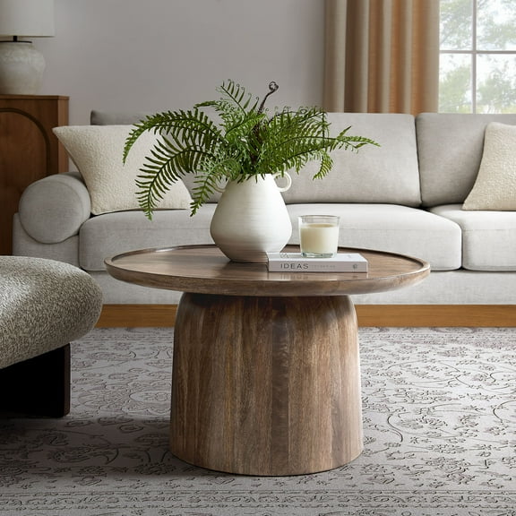 Modway Holloway 30" Round Wood Coffee Table in Walnut
