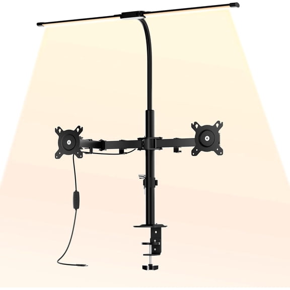 Dual Screen Mount with LED Desk Light, Heavy Duty Stand Fits Up to 32" Displays, Supports 19.84 lbs Per Arm