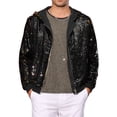 thumbnail image 1 of Chaqueta de lentejuelas INSPIRE CHIC para hombre, con mangas largas, cierre de cremallera, chaqueta con lentejuelas brillantes metálicas, talla XL, negra, 1 of 6