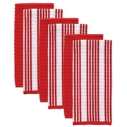 Solid and Stripe Waffle Kitchen Towel, Six Pack, Red