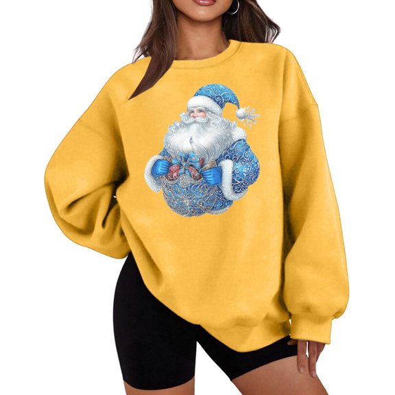 Bzhegqhd Women's Sweatshirts Cozy Christmas Print Crewneck Pullover Long Sleeve Top Lightweight Plush Loose Casual Fit Holiday theme Graphic Fall Fashion Layering Blouse