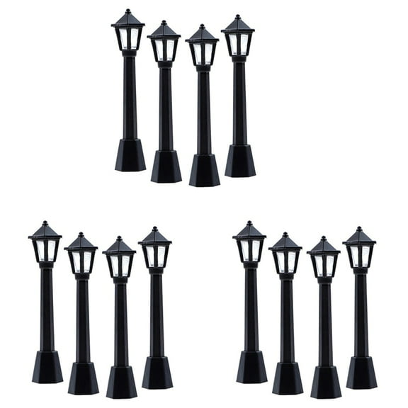 12Pcs Street Post Lights Model Railway Train Lamp Post Lights Miniature Village Pathway Lantern Post for DIY