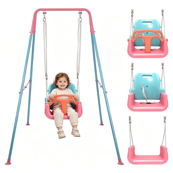 3-in-1 Toddler Swing, Baby Swing Set for Indoor and Outdoor Play, Kids Outdoor Swing, Pink