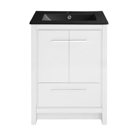 Virage 24 in. White Bathroom Vanity With Black Ceramic Sink Top