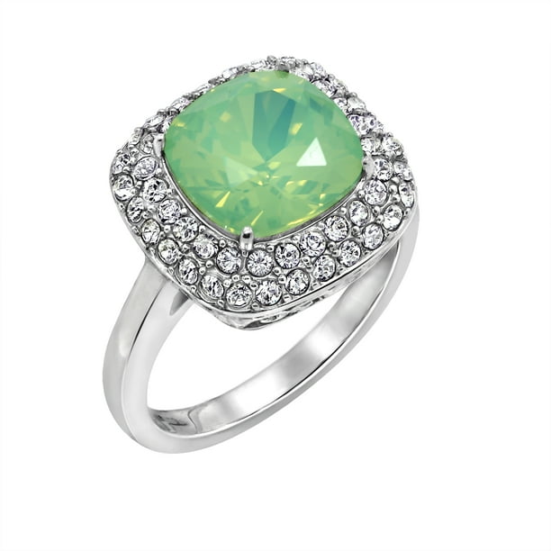 Gemour Gemour Platinum Plated Sterling Silver Cubic Zirconia Crystal Round Chrysolite Opalescent Ring Size 6 Walmart Com Walmart Com