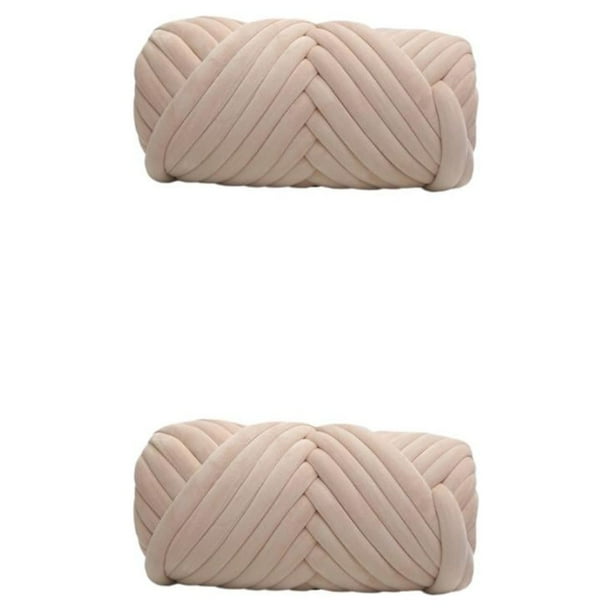 Injueey Hilo grueso para proyectos de bricolaje con textura, mascota voluminosa para cojines, soporte de hilo voluminoso para manta artesanal, Beige 500g 2Conjunto