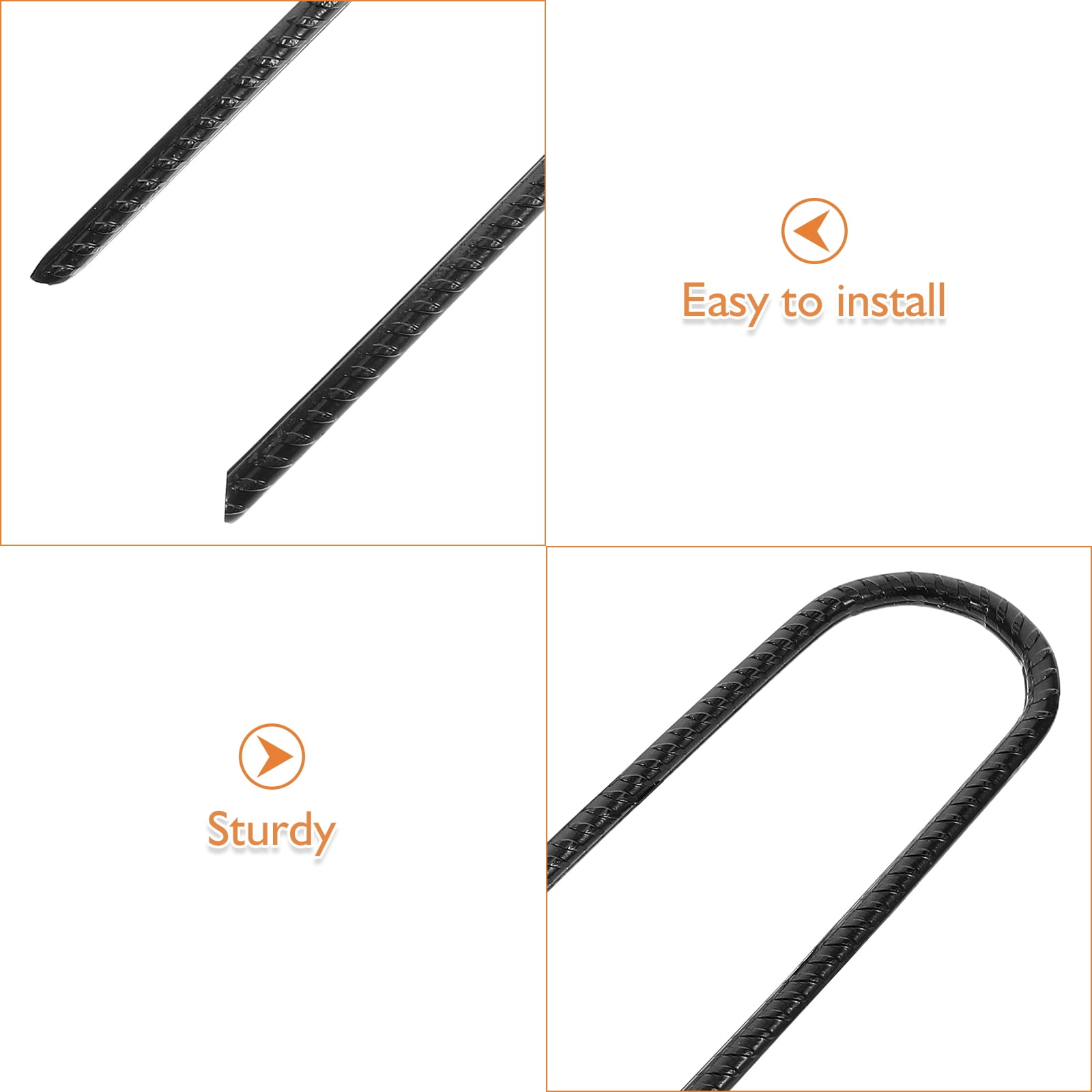 FOMIYES 4-Pack Heavy Duty Black Steel Garden Stakes for Landscape, Tent, Tarpaulin, Fence, and Outdoor Ground Stability Pins