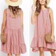 thumbnail image 3 of facefd Femmes Robe Sans Manches Dot Gilet Volanté Ronde Tour de Cou Robe en Vrac Rose L, 3 of 6