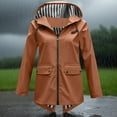 thumbnail image 4 of BXINGOHAI Womens Waterproof Raincoat Lightweight Rain Jacket Trench Coat Hooded Windbreaker With Pockets for Outdoor Brown XL, 4 of 7