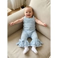 thumbnail image 6 of Cenuakty 6M-4T Toddler Baby Girl Jumpsuit Summer Cute Sleeveless Contrast Color Bow Decor Bell Bottom Waffle Overall Pants, 6 of 9