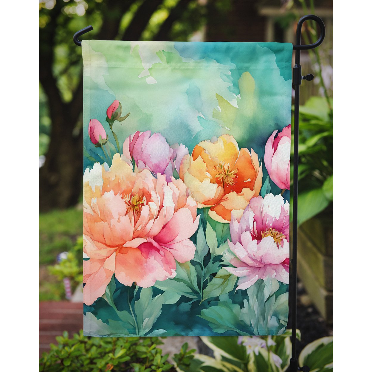 Indiana Peonies in Watercolor Garden Flag 11.25 in x 15.5 in