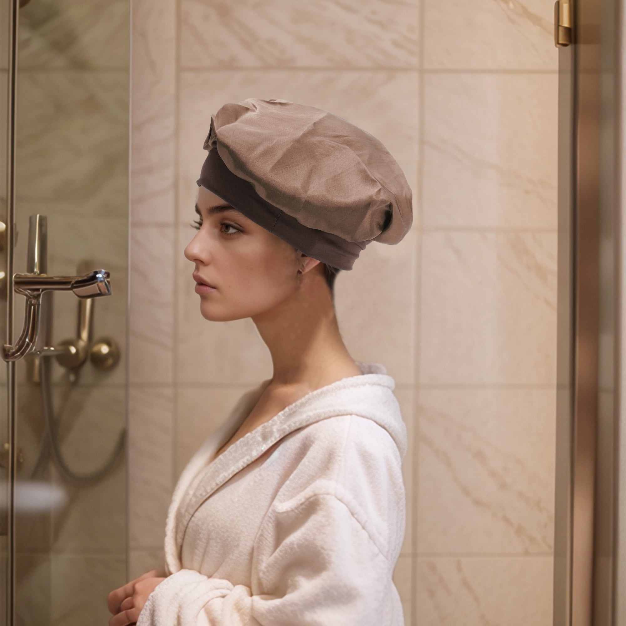 Unique Bargains High Elasticity Shower Cap 1 Pc Coffee Color