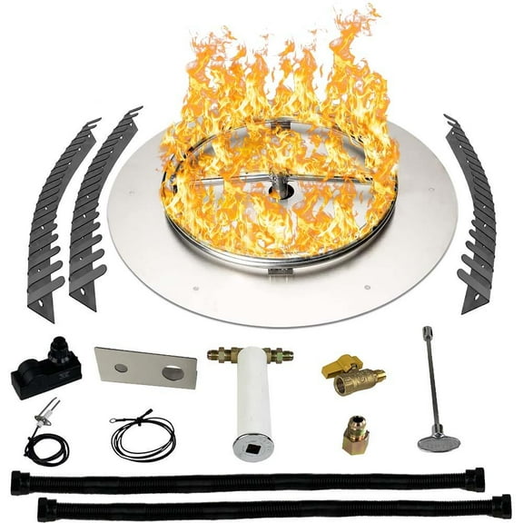 Dreffco Stainless Steel Fire Pit Burner Pan & Ring Pro Kit for Natural Gas, 18-Inch Pan, 12-Inch Ring, 90,000 BTU Max