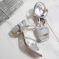 thumbnail image 6 of Modisza Chunky Heel Sandals for Women Open Toe Sparkly Wedding Party Shoes Adjustable Ankle Strap Low Block Heels Travel Sandal 9.5 Silver, 6 of 8