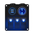thumbnail image 4 of 12-24V DC 3-Position Blue LED Backlit Waterproof Switch Panel with Dual USB Charger (4.8A) & Power Socket, ABS/PC/PBT Flame Retardant, IP66 Rated for Marine Boats, RVs, Yachts, Buses - Controls, 4 of 6
