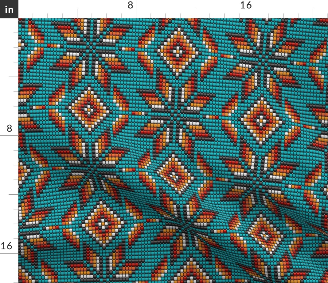 Spoonflower Fabric Kilim Teal Modern Geometric Beads Tribal Ethnic