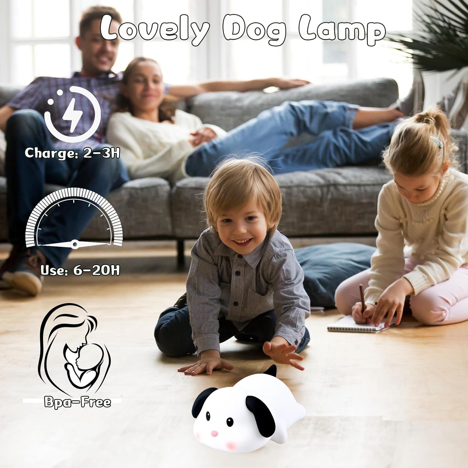 Night Light for Kids, Cute Silicone Puppy Squishy Night Light, 3 Levels Dimmable LED Dog Lamp with Timer, Rechargeable Baby Nursery Light, Unique Gifts for Boys Girls