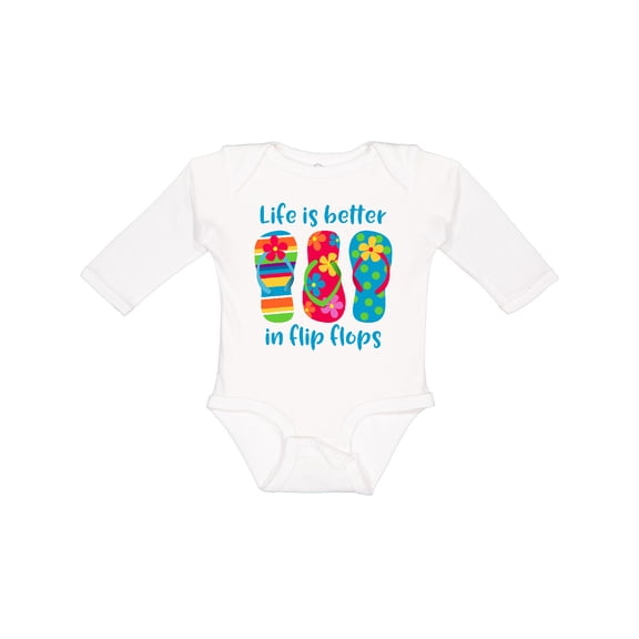 Inktastic Life Is Better Flip Flops Girls Long Sleeve Baby Bodysuit