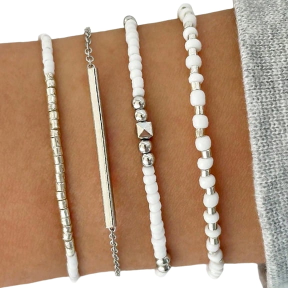 Pack of 4 Handmade Bead Bracelet Elegant Adjustable Wrist Jewelry Charm Bracelet