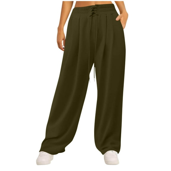 Inleife Home Loungewear Sweatpants for Women Solid Color High Waist With Pocket Elastic Waist Thin Casual Pants