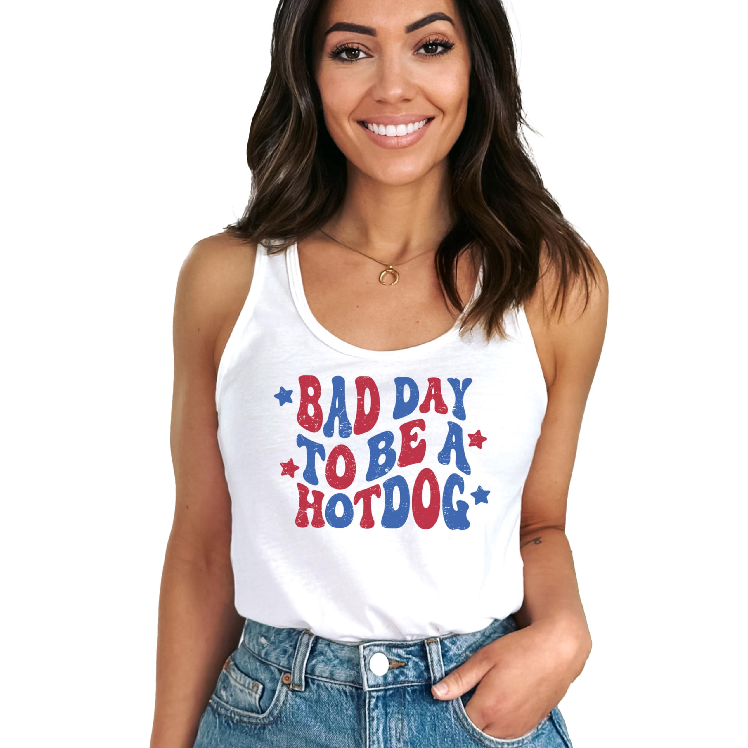 Bad Day to Be a Hot Dog Tank Top for Women and Teens Funny Summer 4th of July Top White Tank Top XX-Large