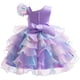 thumbnail image 3 of Vestido de manga corta con cuello redondo para niña, elegante y moderno, con degradado colorido y lazo irregular, falda de poliéster., 3 of 8