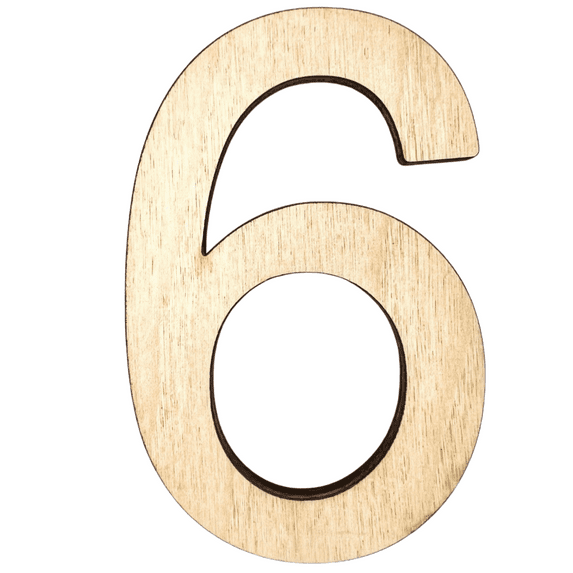 12" Tall MDF Number 6 | 1/4" Thick Birch | Krafty Supply Letters | Arial | Wooden Letter