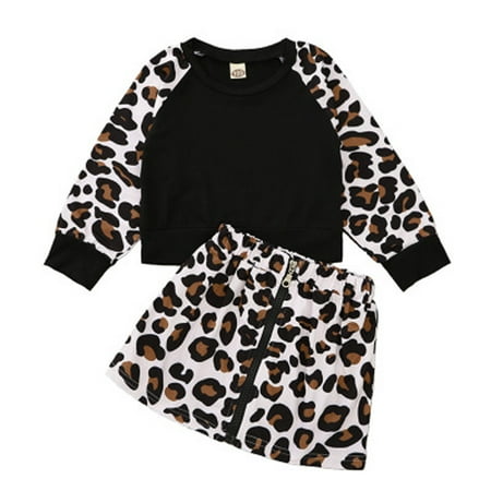 

Leutsin Kids Baby Girls Print Leopard Tops Leopard Skirt Outfits Set