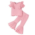 thumbnail image 1 of Honganda Girls Summer 2PCS Pants Sets Short Sleeve Ruffle Tops Flared Pants Sets, 1 of 9