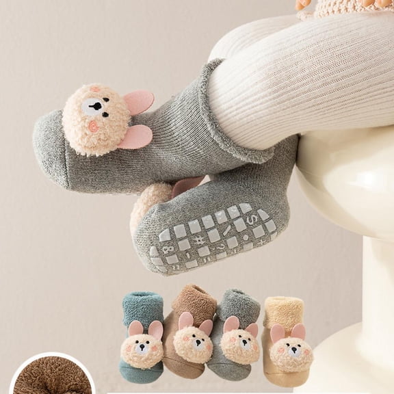 Bxsruta Toddler Non-Slip Mid-Tube Socks with Cute Decorations for Safe Walking and Indoor Play